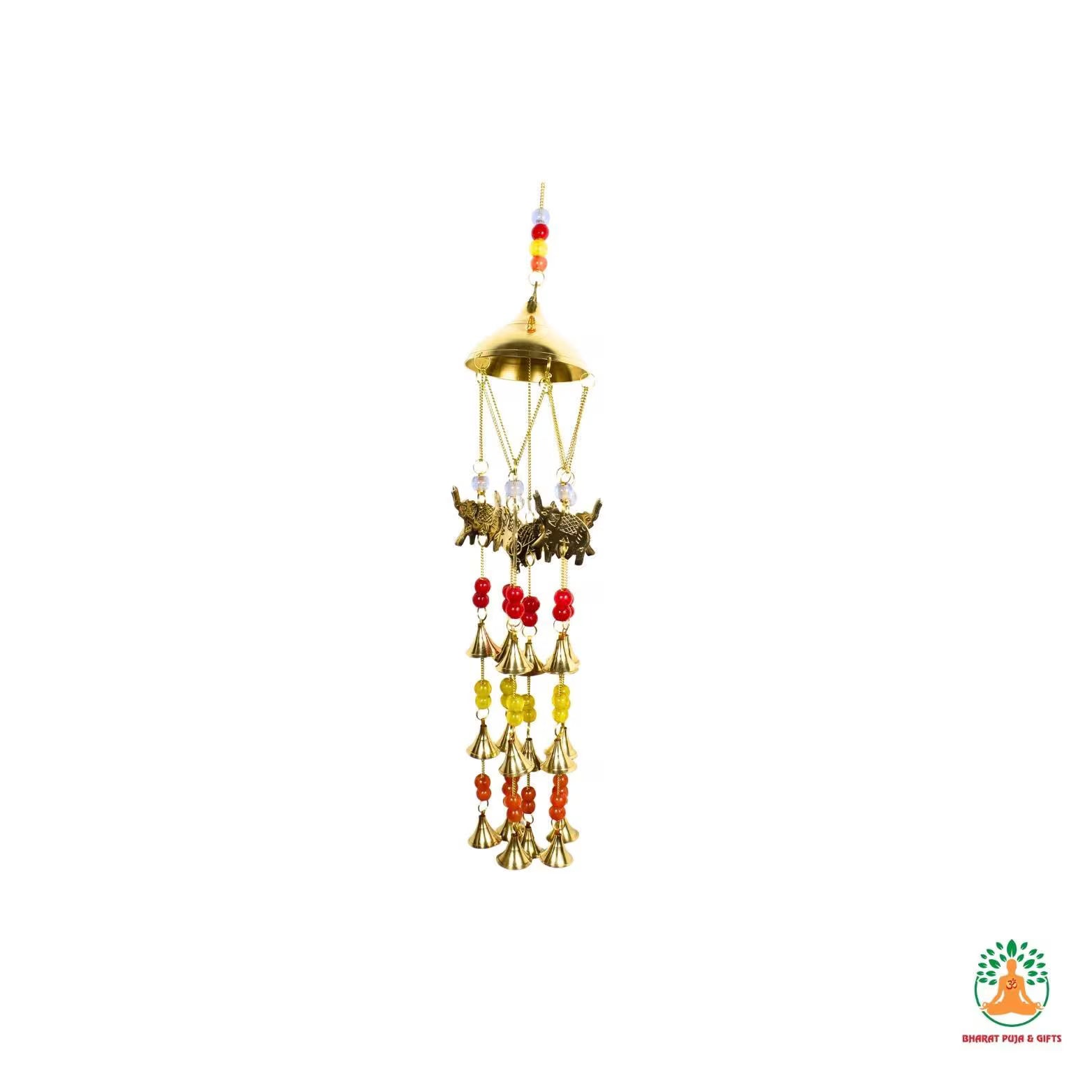 Feng Shui Brass Windchime | Chakra Elephant Tree Fish Horse Windchime with 3 Bells | Spiritual Home Decor