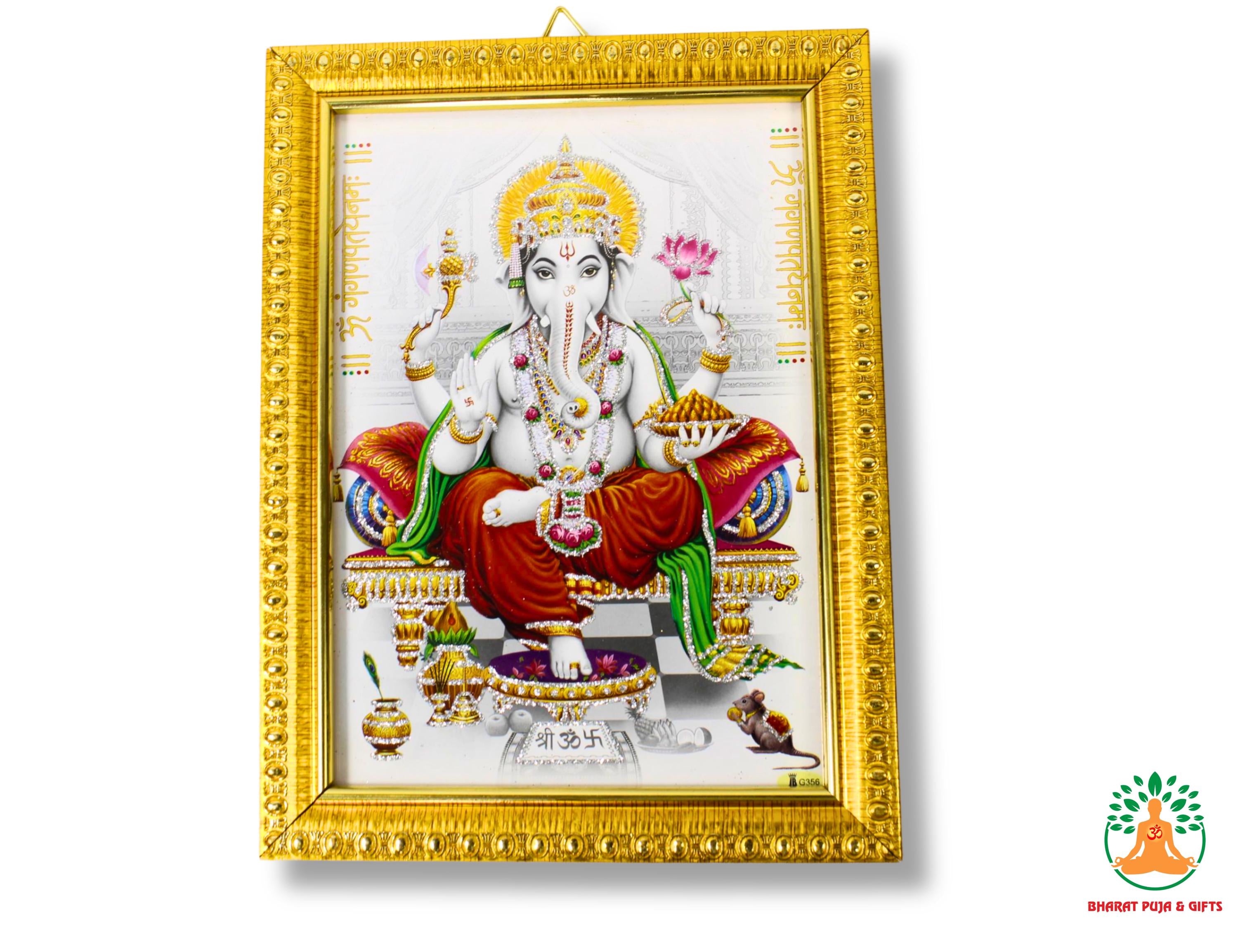 Golden Ganpati Photo Frame with Glass Cover
