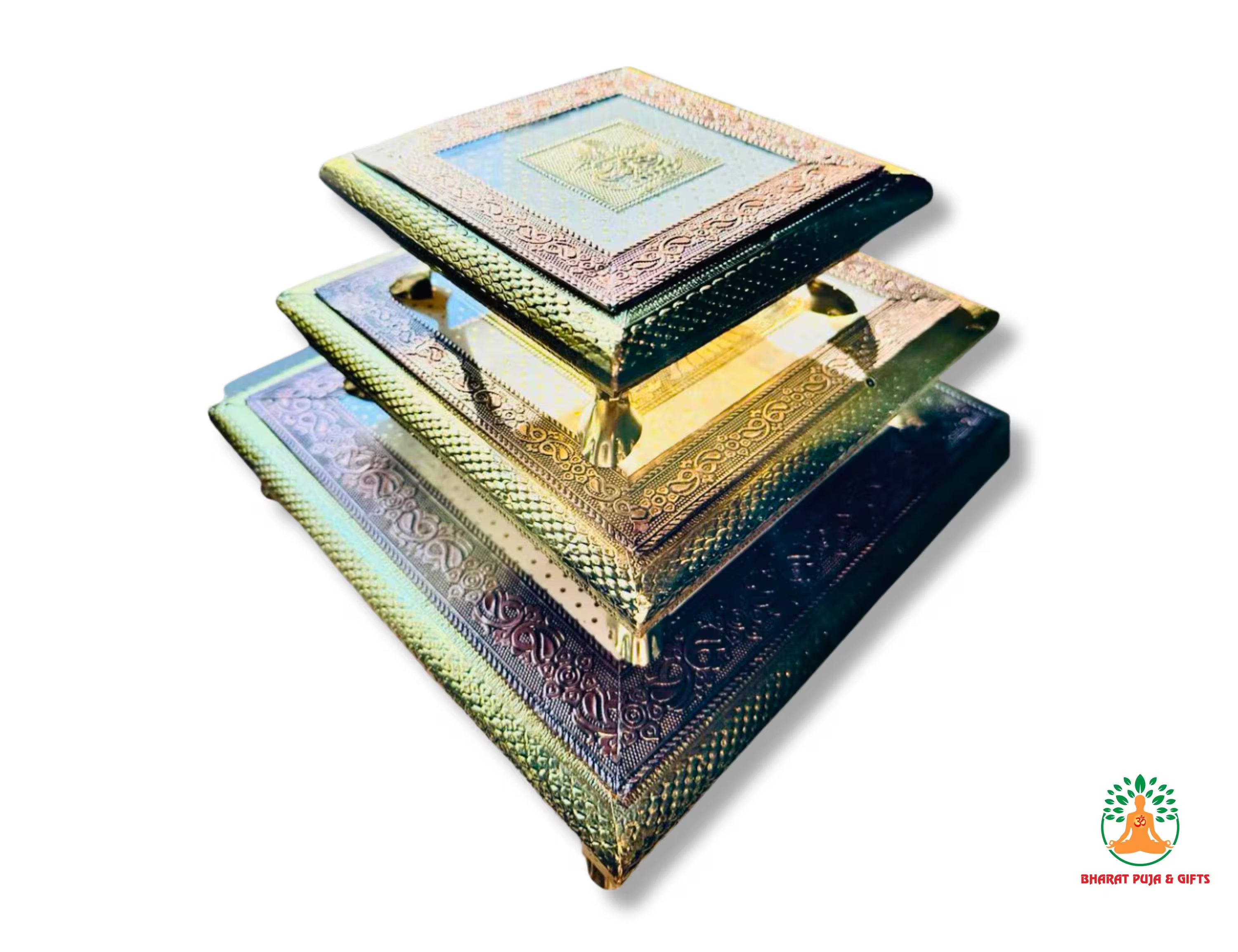 Handcrafted Golden Minakari Chowki/Bajot/Chaurang for Puja home decor