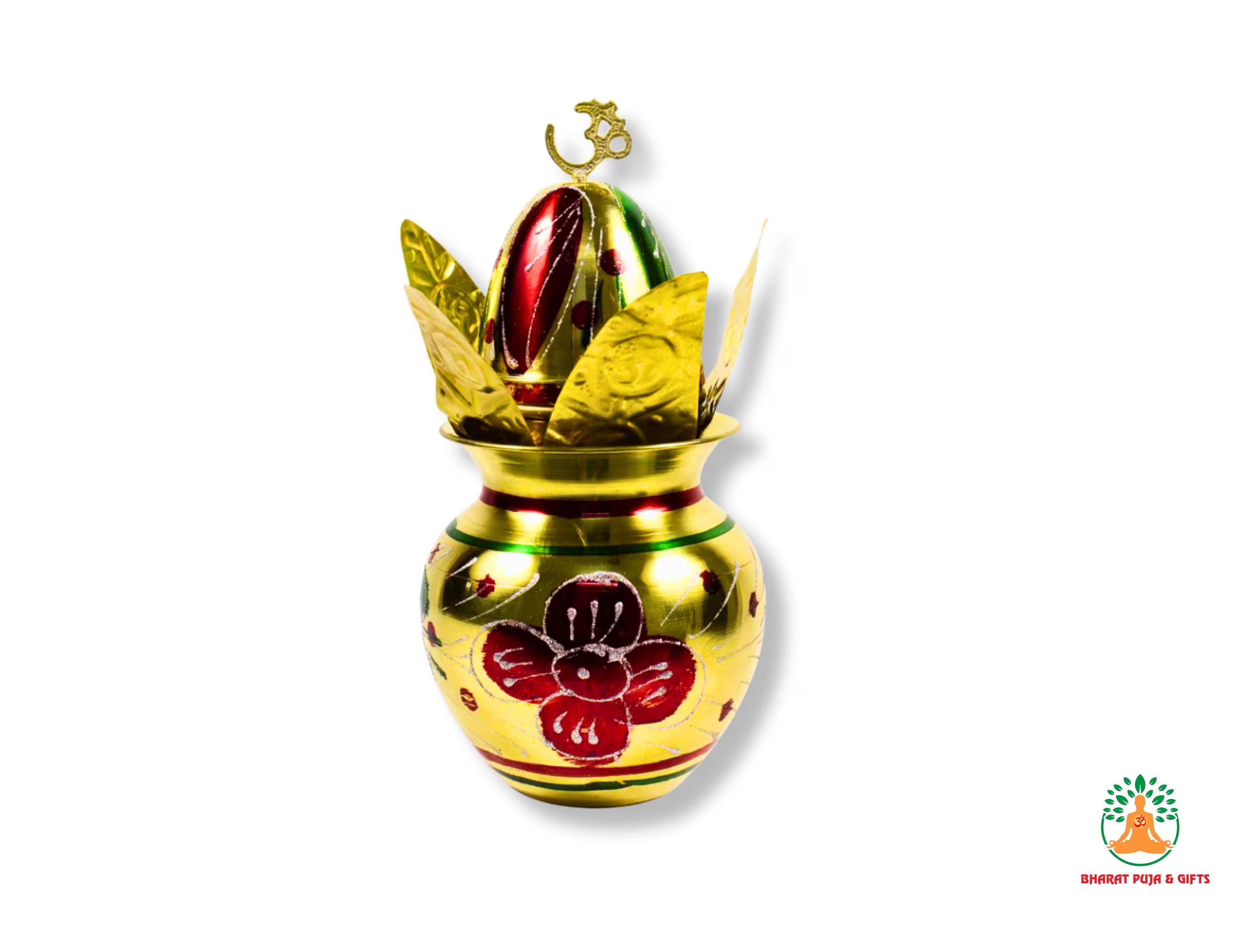Brass Mangal Kalash 9 inch | Traditional Meenakari Brass Kalash | Golden Kalash