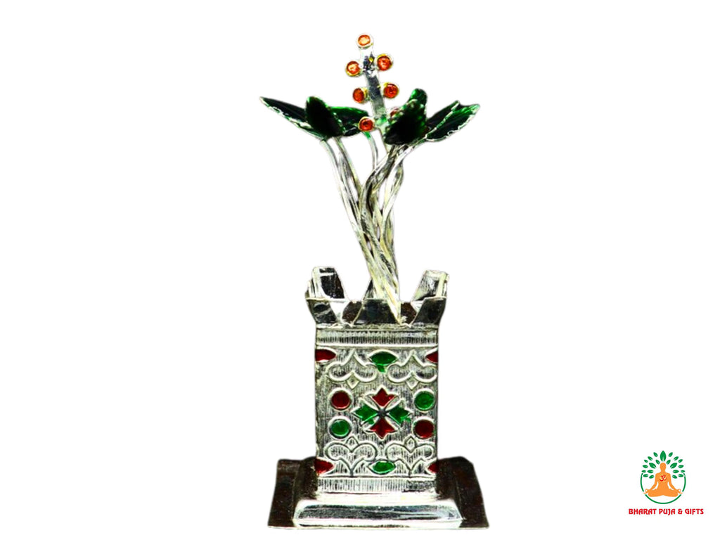 Sterling Silver Tulasi Planter | Tulsi for Puja Home Decor & Housewarming Gift