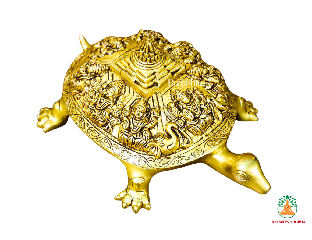 Brass Tortoise with Shree Yantra and Ashtalakshmi Carved | Shri Yantra Turtle/Tortoise/Kachua| Vastu Feng Shui Decor | Good Luck Turtle