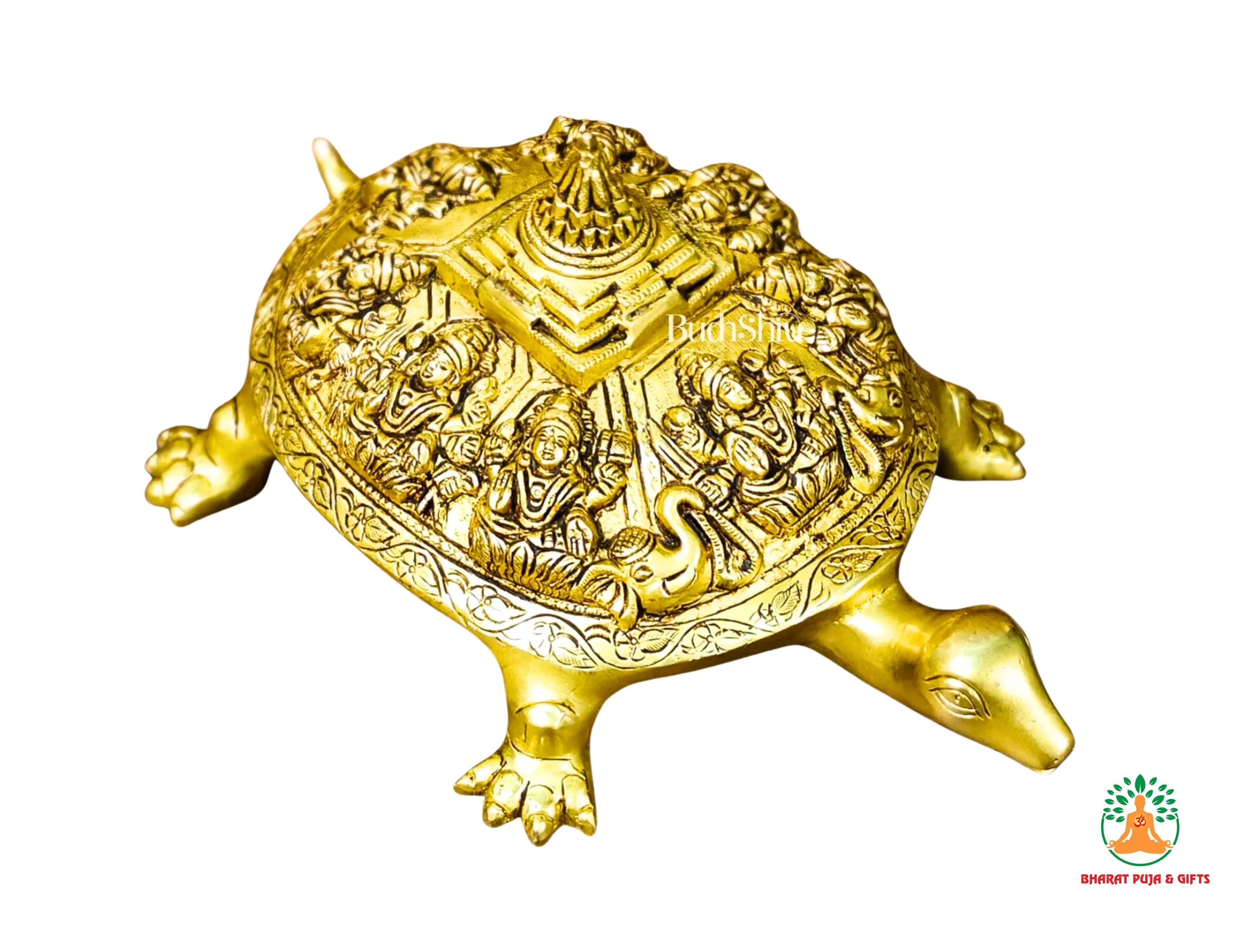 Brass Tortoise with Shree Yantra and Ashtalakshmi Carved | Shri Yantra Turtle/Tortoise/Kachua| Vastu Feng Shui Decor | Good Luck Turtle