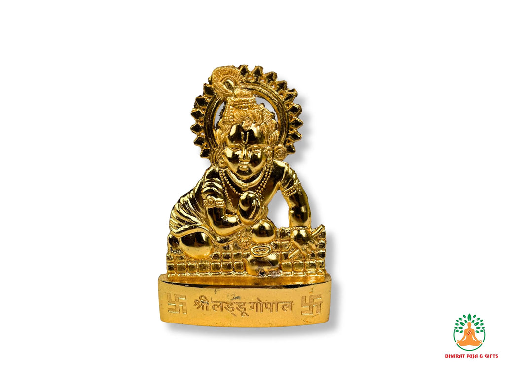 Gold Plated Baby Krishna Murti Idol for Pooja, Car Dashboard, Home, Office Décor, Gifting Decorative Showpiece, Temple Gift (Zinc, Golden)