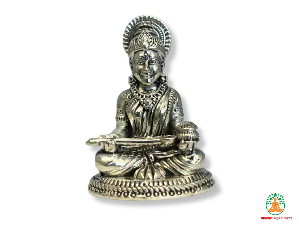 Pure Silver Saraswati Idol | 999 Silver Saraswati Murti | Silver Sarasvati Statue
