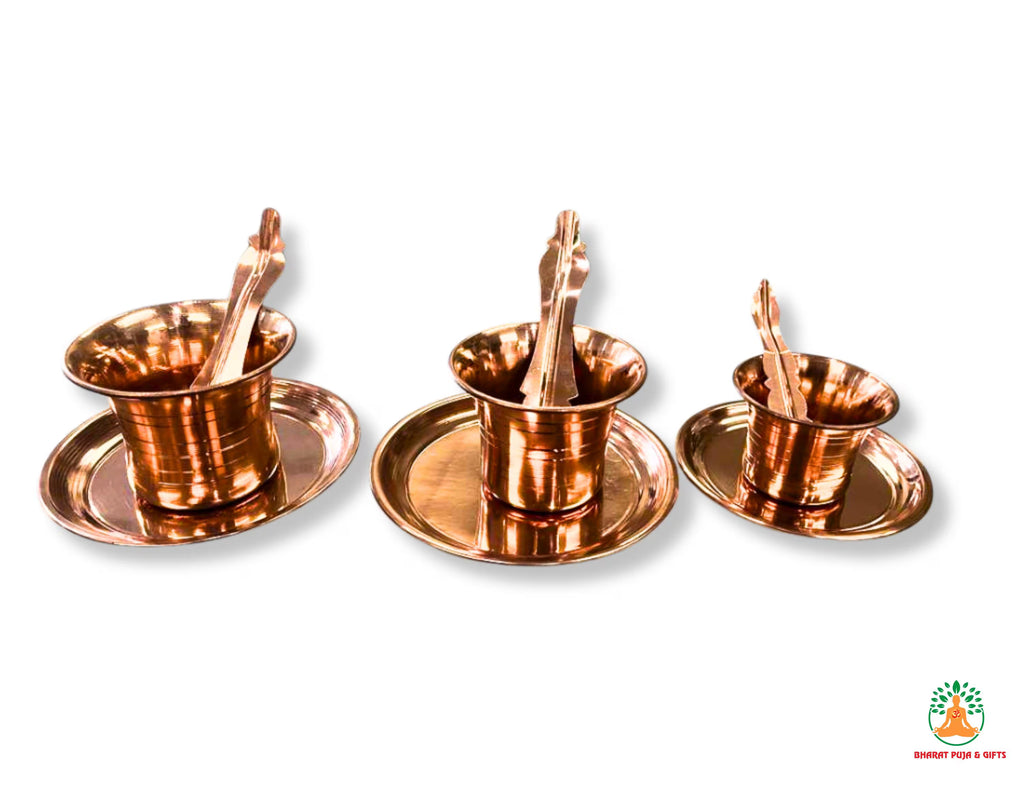 Panch Patra Set | Achaman Patra Pali Copper Plate | Copper Achaman Set