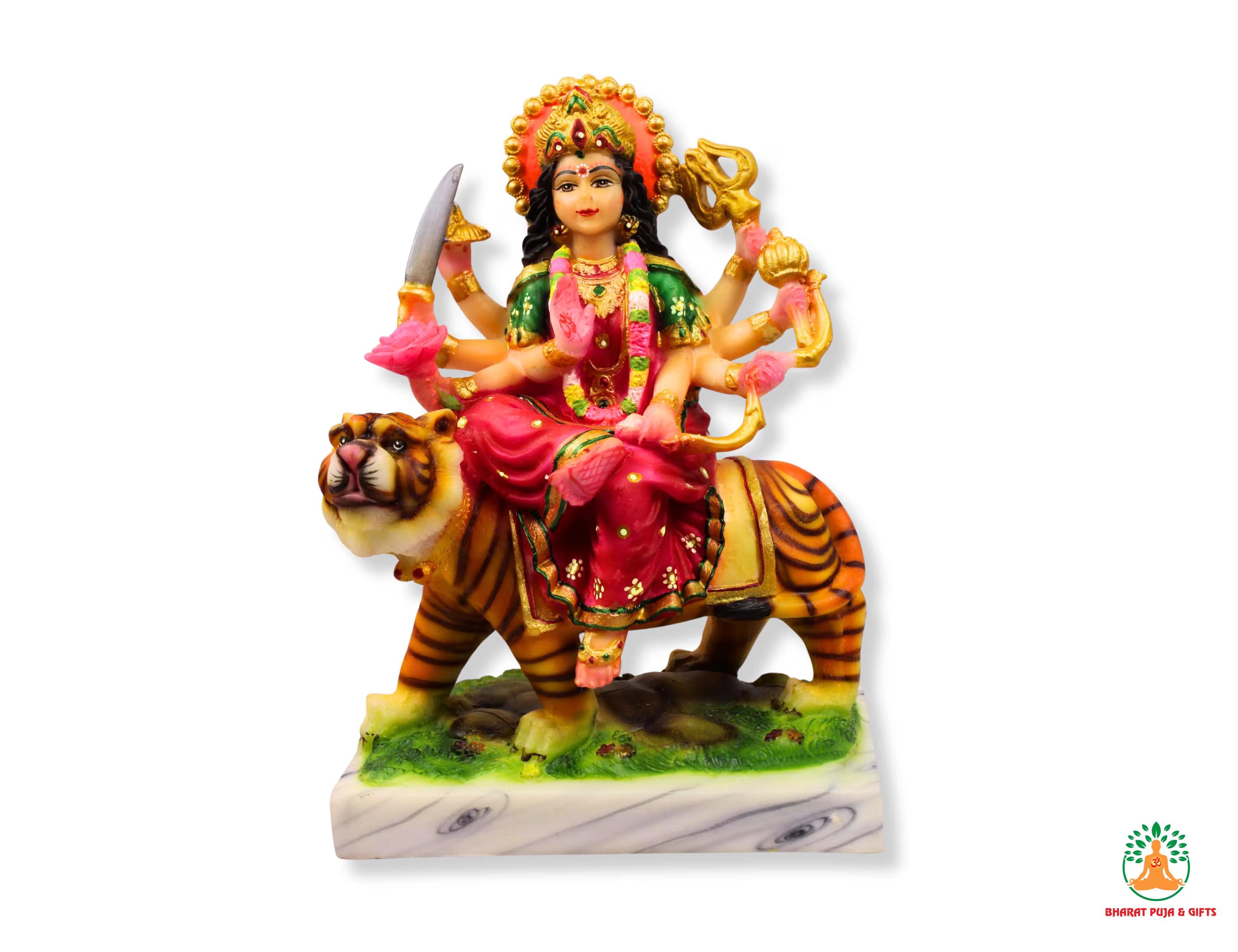 Handcrafted | Big Colorful Durga Mata Statue Idol |Seated on Lion | Goddess Durga Murti for Home Temple Pooja Decoration and Gifting