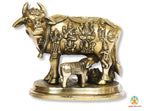Brass Holy Kamdhenu Cow and Calf Idol | Brass Gau Mata Murti | Hindu Sacred Cow Sculpture | Spiritual Home Decor | Vastu Home Decor