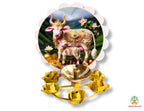 Brass Diya with Cow and Calf Picture | Decorative Oil Lamp | Fancy Diya for Diwali Decorations | Indian Home Decor | Hindu Spiritual Gift