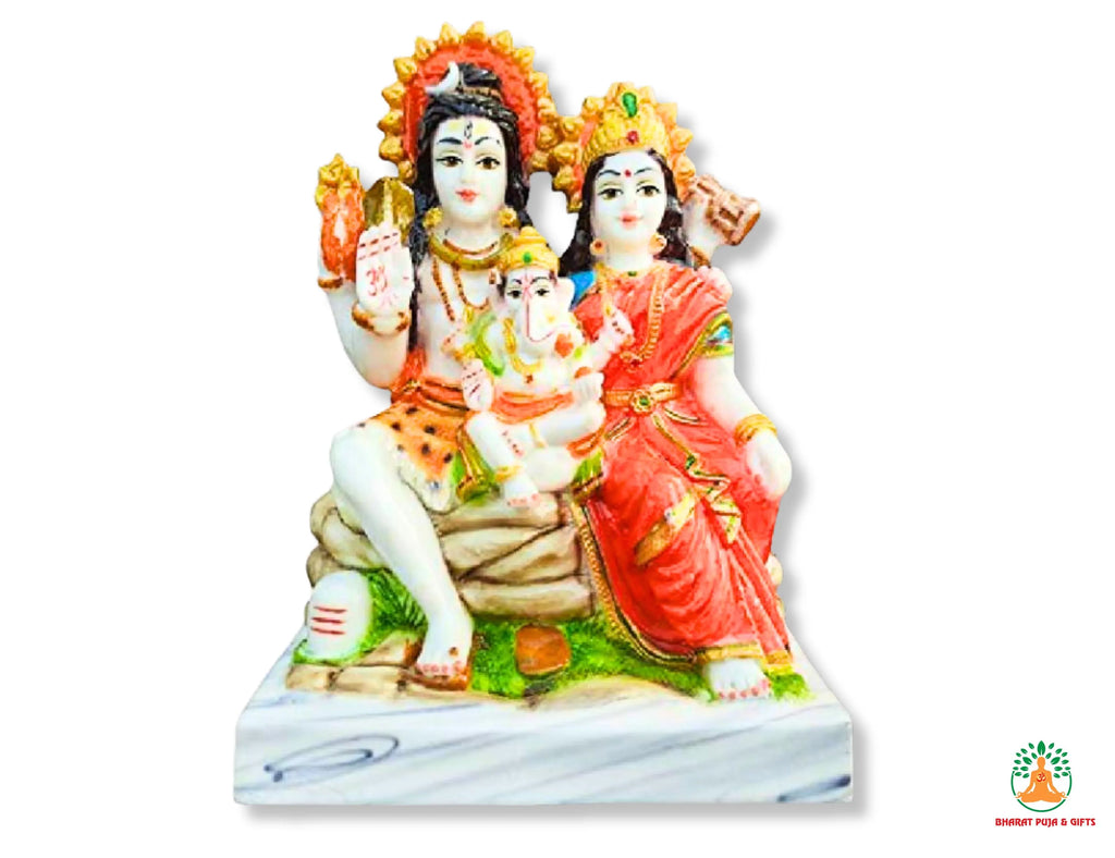 Small 3 inch Shiva Parivaar Statue | Marble Dust Shiva Parvati Ganesha Idol | Lord Shiva Parvati Ganesha Murti for Home Temple | Hindu Idols