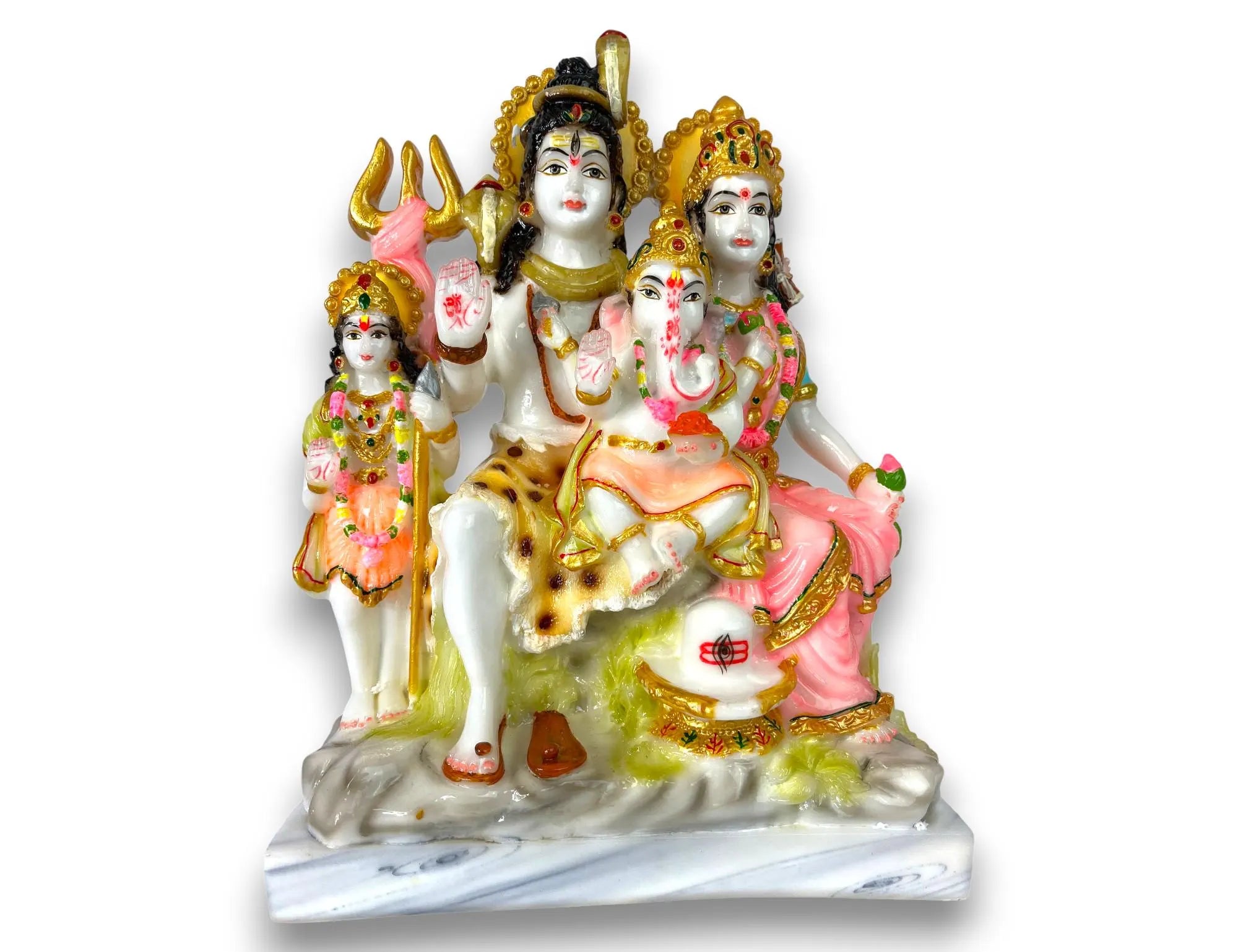 Lord Shiva Parvati Kartikeya and Ganesha Murti | Mahadev Family Idol Home Decoration Pooja Gift Idol | multicolor, gold and white available