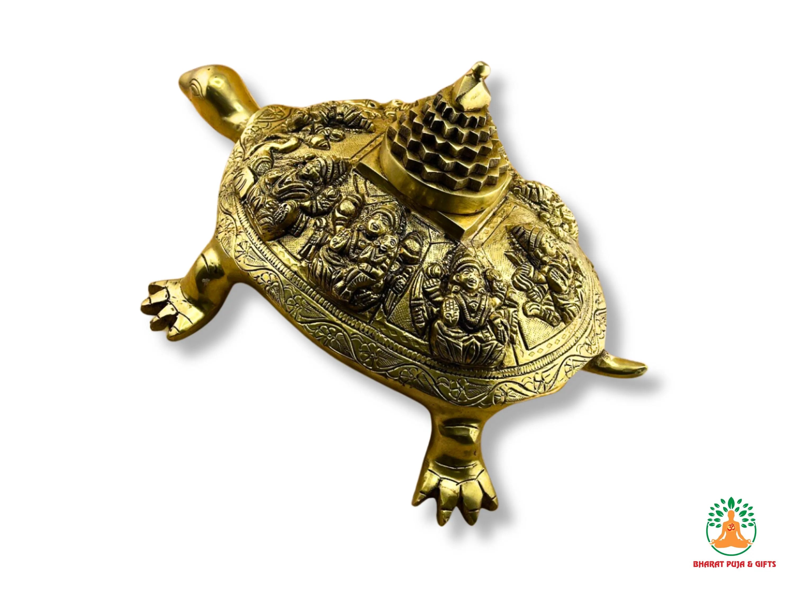 Brass Tortoise with Shree Yantra and Ashtalakshmi Carved | Shri Yantra Turtle/Tortoise/Kachua| Vastu Feng Shui Decor | Good Luck Turtle
