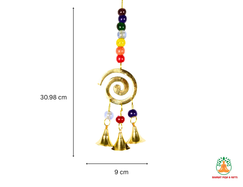 Feng Shui Brass Windchime | Chakra Elephant Tree Fish Horse Windchime with 3 Bells | Spiritual Home Decor