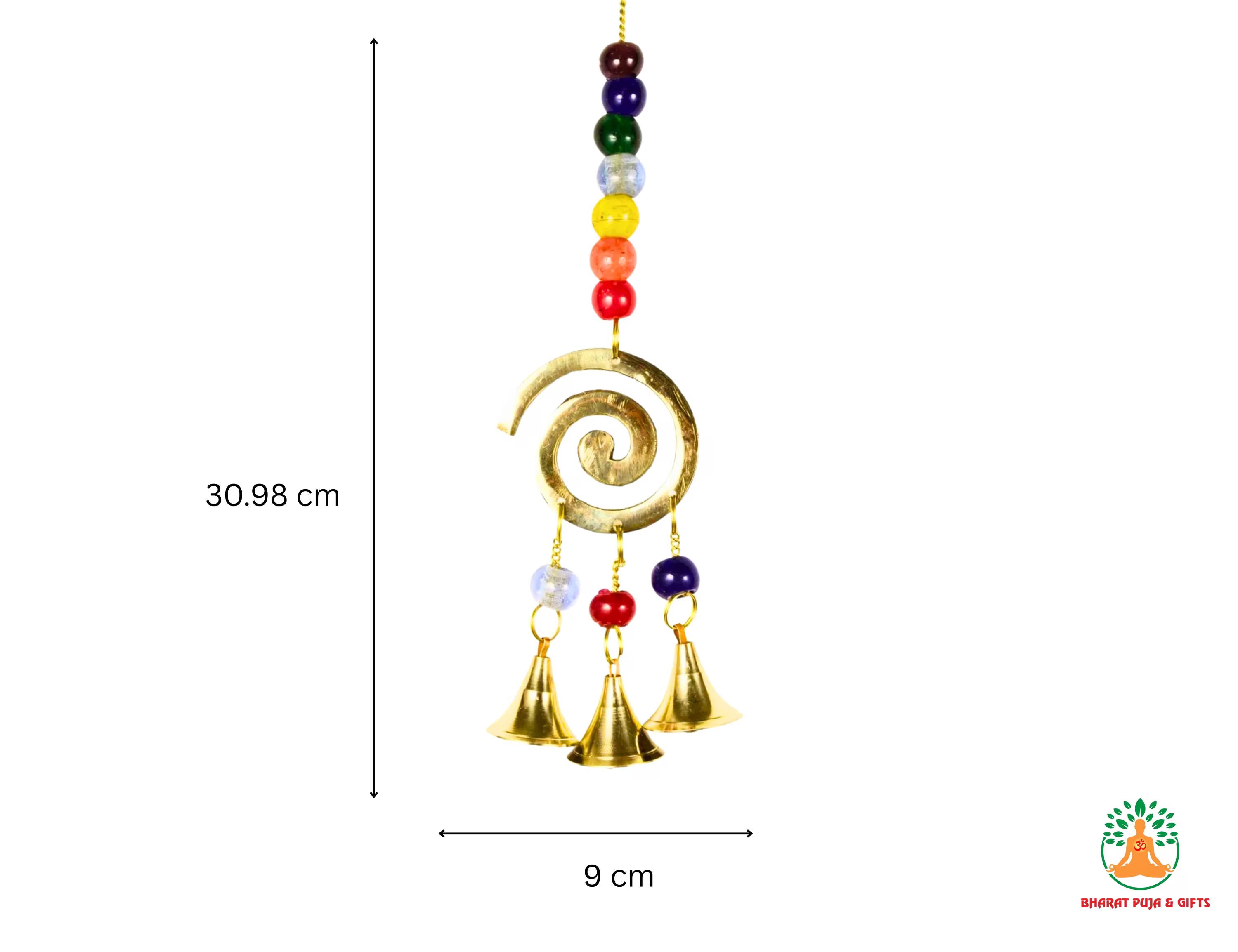 Feng Shui Brass Windchime | Chakra Elephant Tree Fish Horse Windchime with 3 Bells | Spiritual Home Decor