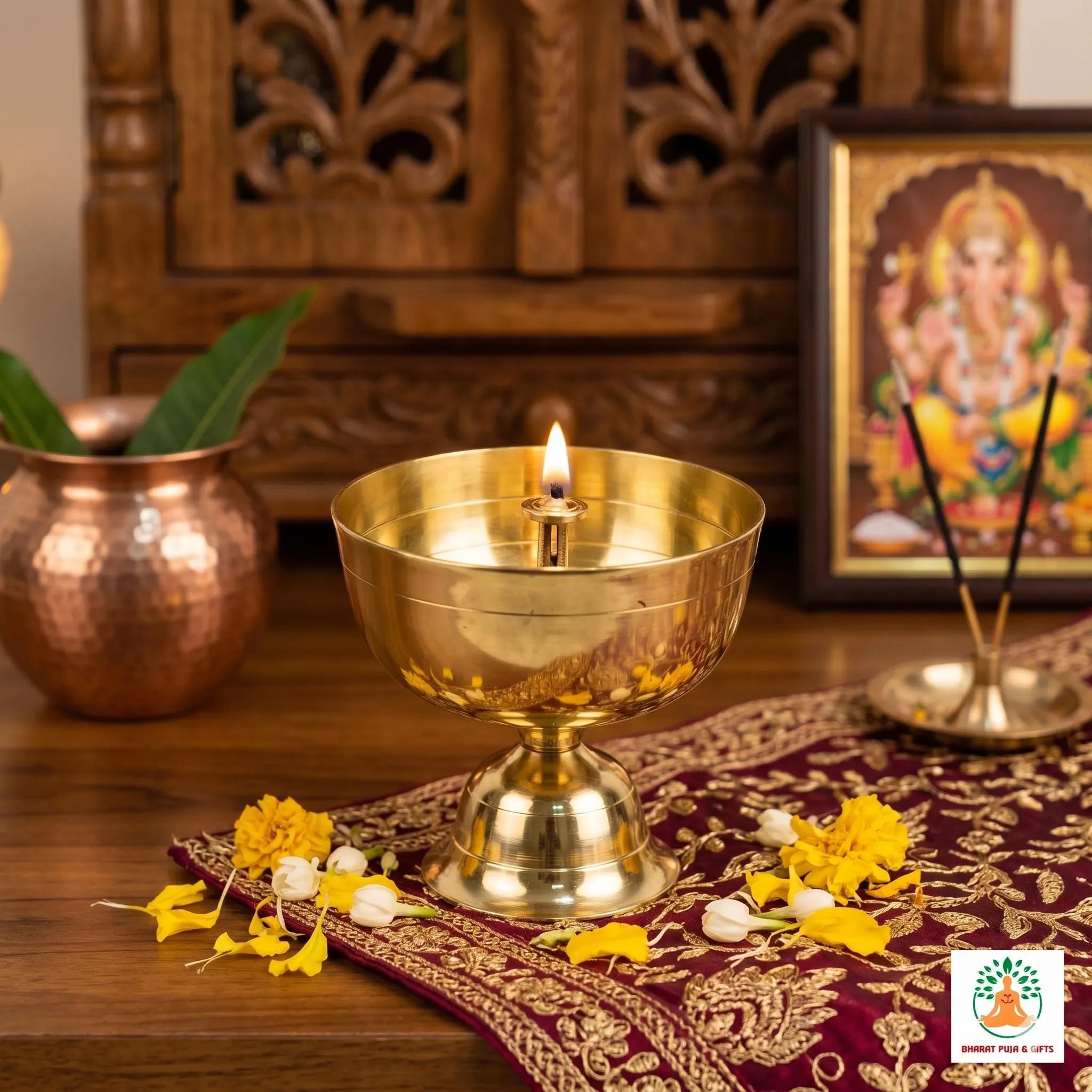 Big Brass Oil Diya | Akhand Jyot Diya | Handcrafted Brass Akhand Jyoti Diya | Long Burning Oil Lamp for Puja