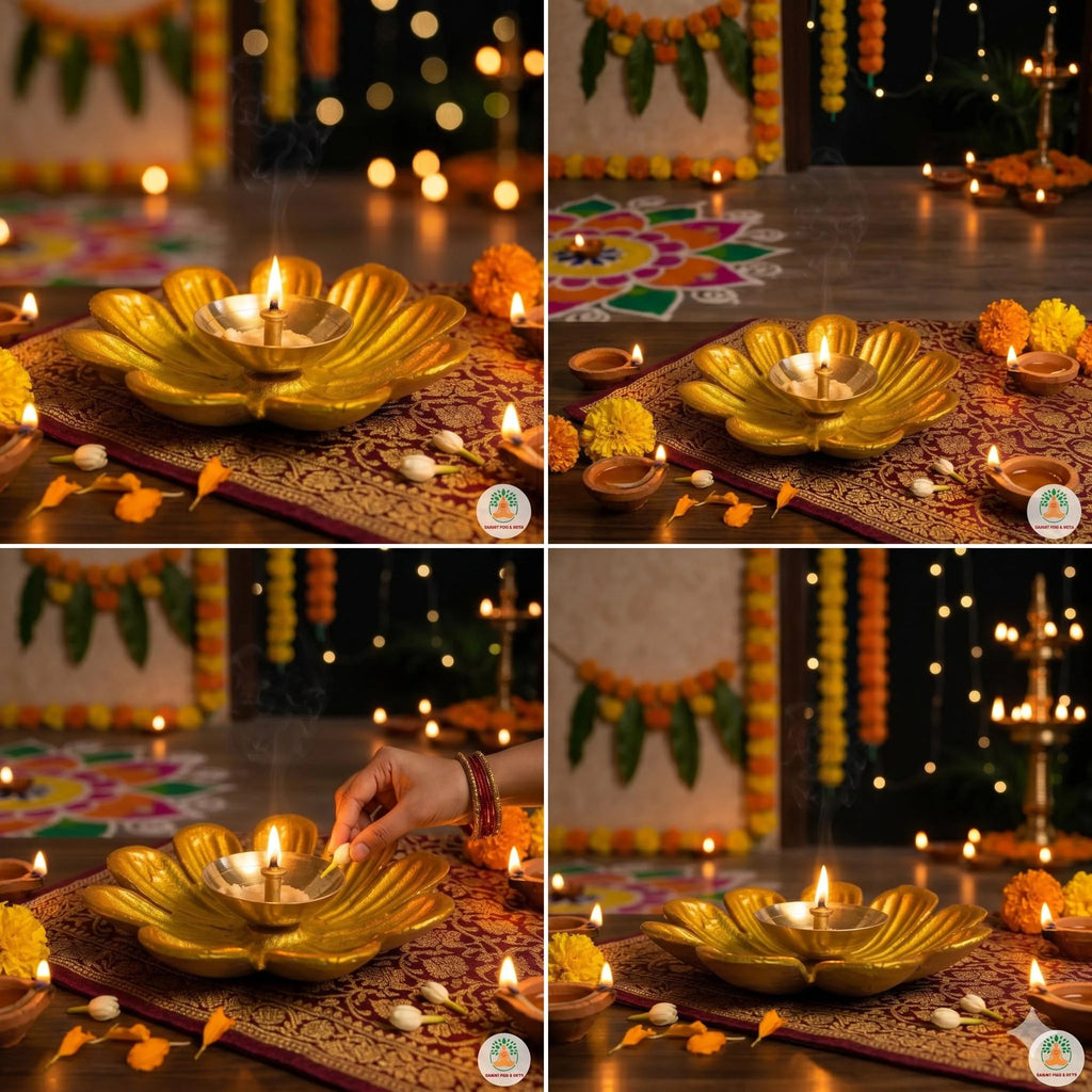 Brass Floral Diya | Decorative Oil Lamp with Flower Design | Festive Decor | Diwali Diya | Indian Home Decor | Diwali Decorations