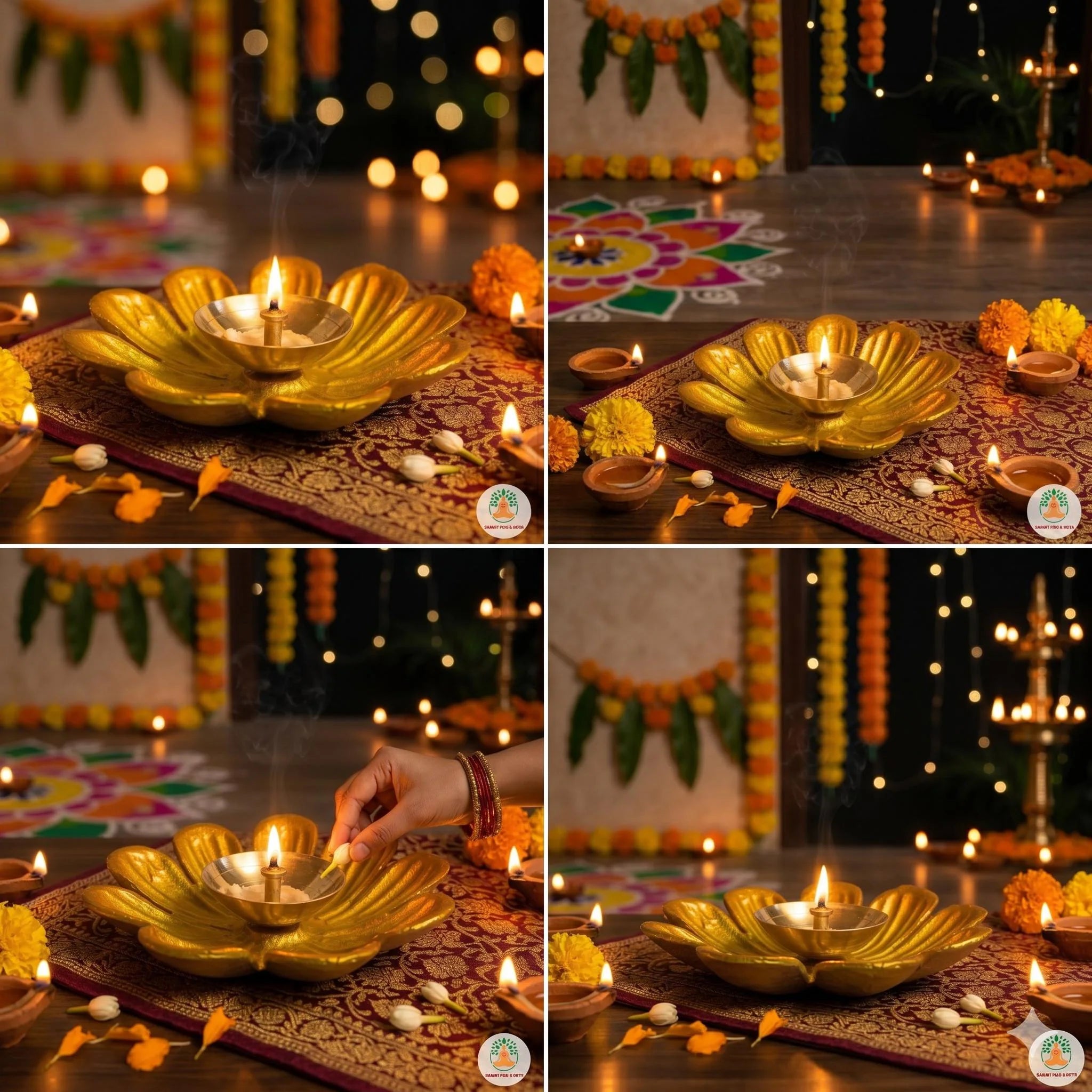 Brass Floral Diya | Decorative Oil Lamp with Flower Design | Festive Decor | Diwali Diya | Indian Home Decor | Diwali Decorations