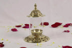 Brass Diya with Round Glass Wind Shield | Traditional Puja Diya with Protective Glass Cover | Brass Oil Lamp with Cover