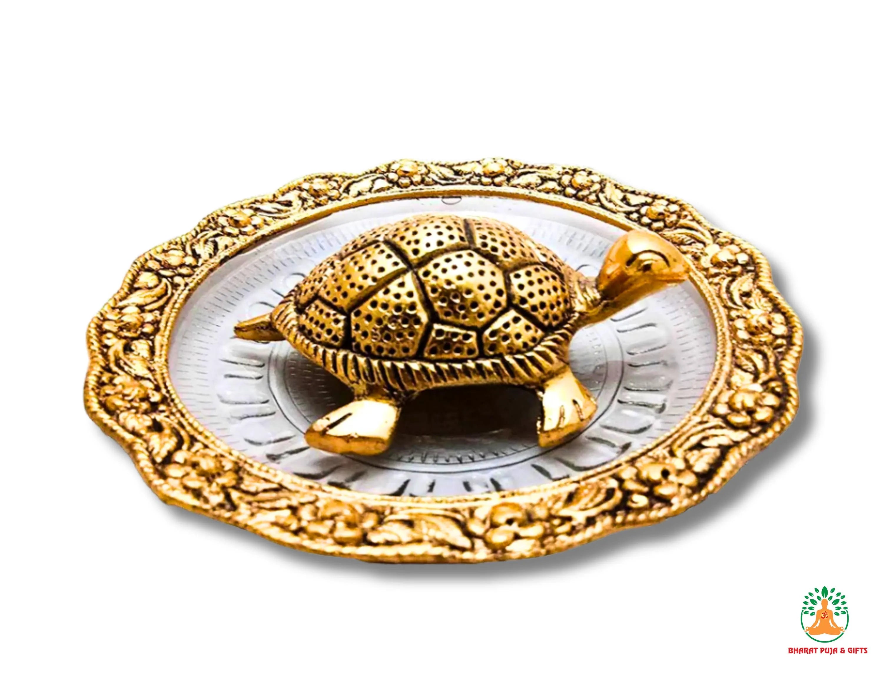 Tortoise with designer crystal plate kurma dev fengshui art return gift