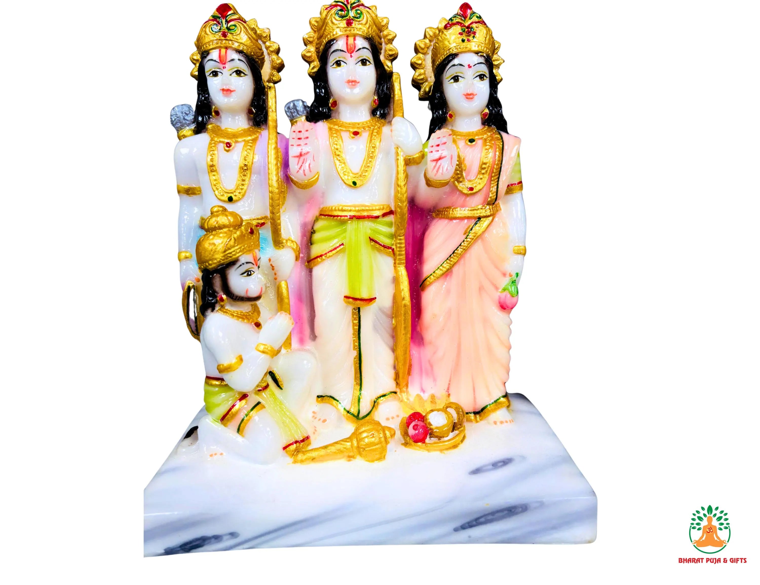 Marble Dust Lord Ram Darbar God Ram, Laxman, Sita & Hanuman Darbar, Multicolor, white and gold