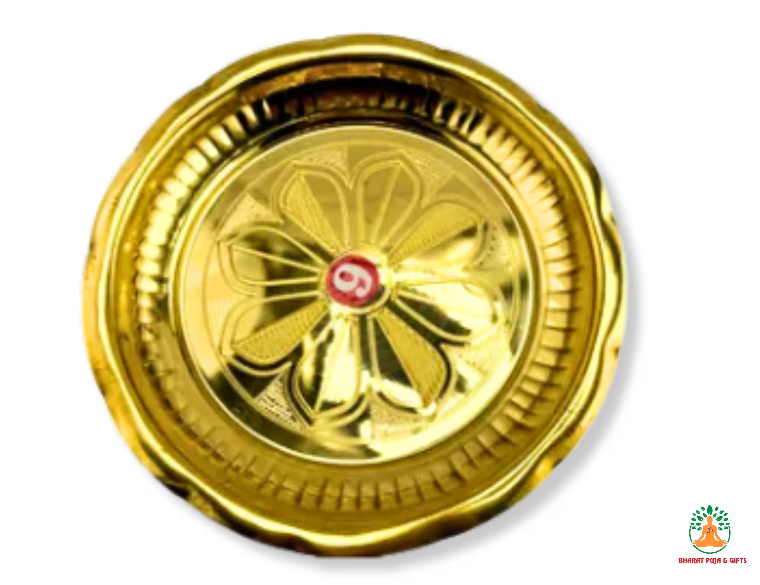 Brass plate with floral Engraving |Brass Pooja Thali Plate with Engraved Flower Design for Home Temple and Pooja Room