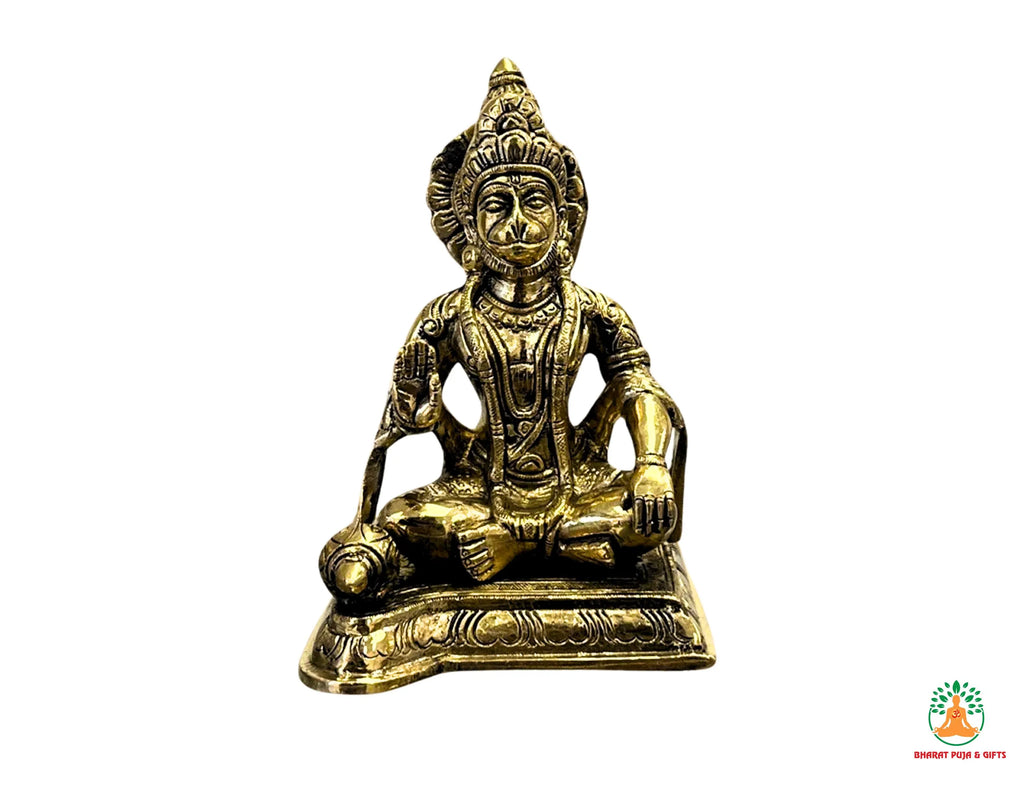 Lord Hanuman Sitting Fine Brass Statue, Hindu God Figurine