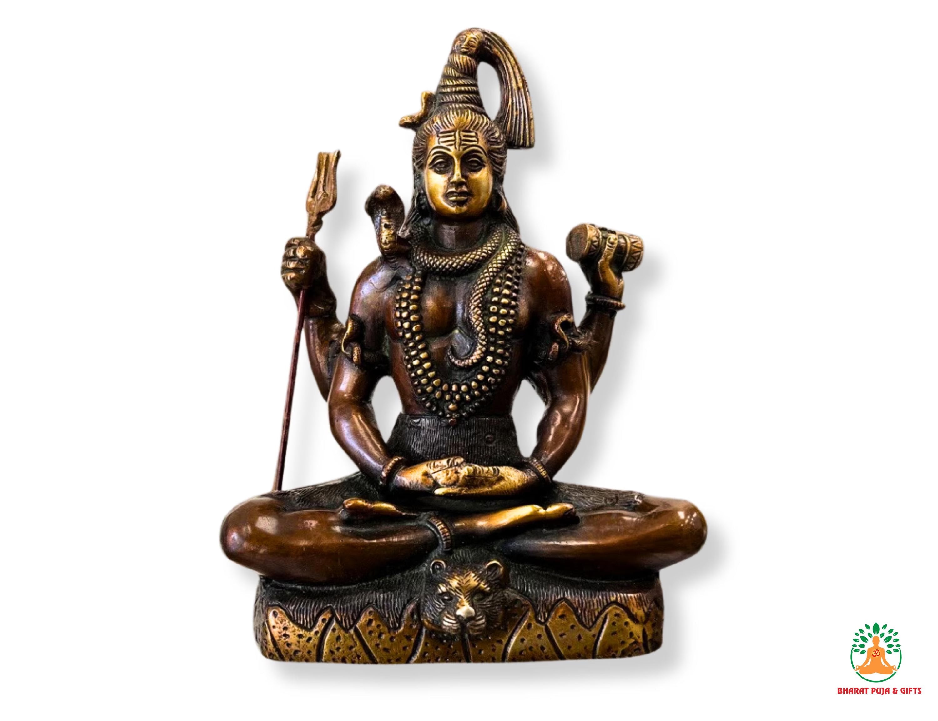 Bronze Lord Shiva Idol in Lotus Pose | Shiv Shankar Murti Collectible Figurine (Cold Cast Bronze)