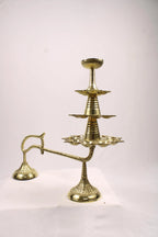 Large Brass Ganga Aarti Diya with Handle | Brass 3 Stage Samai | 3 Step Traditional Indian Oil Lamp