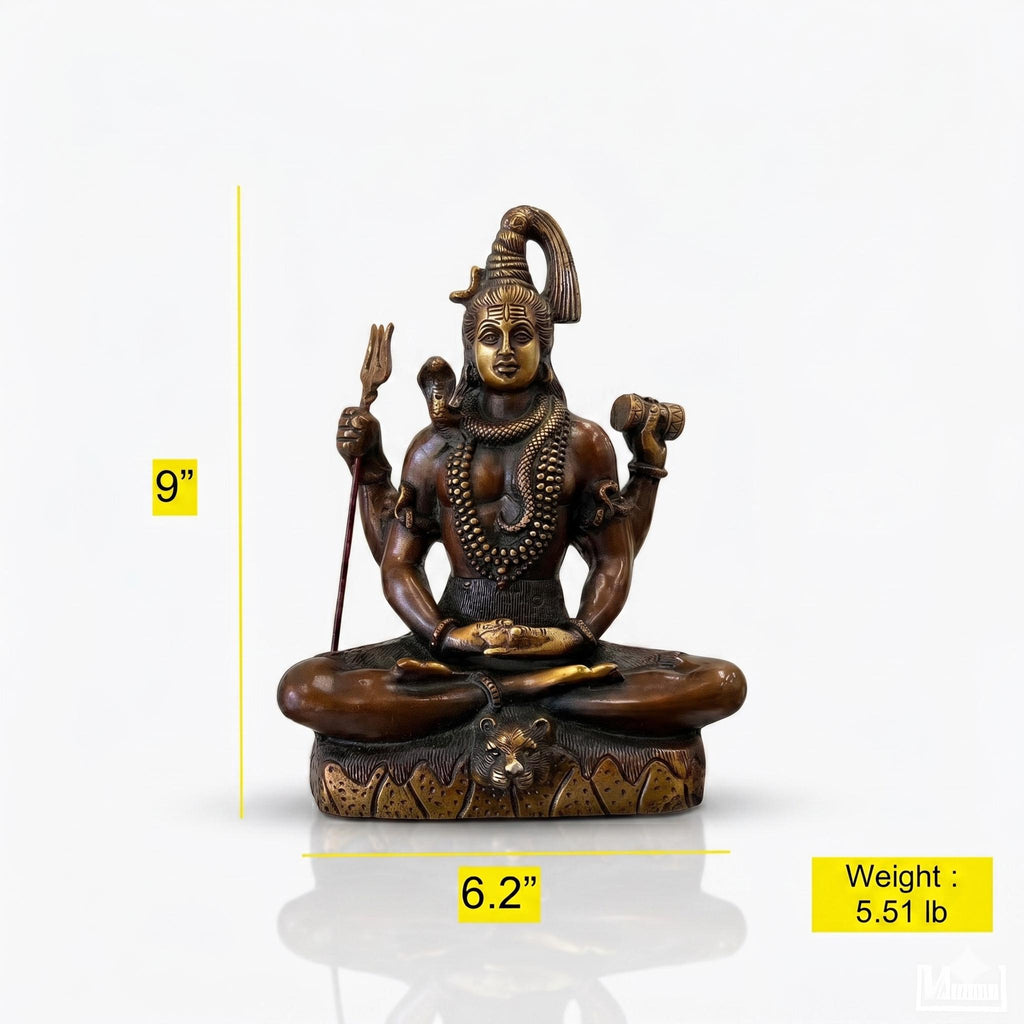 Bronze Lord Shiva Idol in Lotus Pose | Shiv Shankar Murti Collectible Figurine (Cold Cast Bronze)