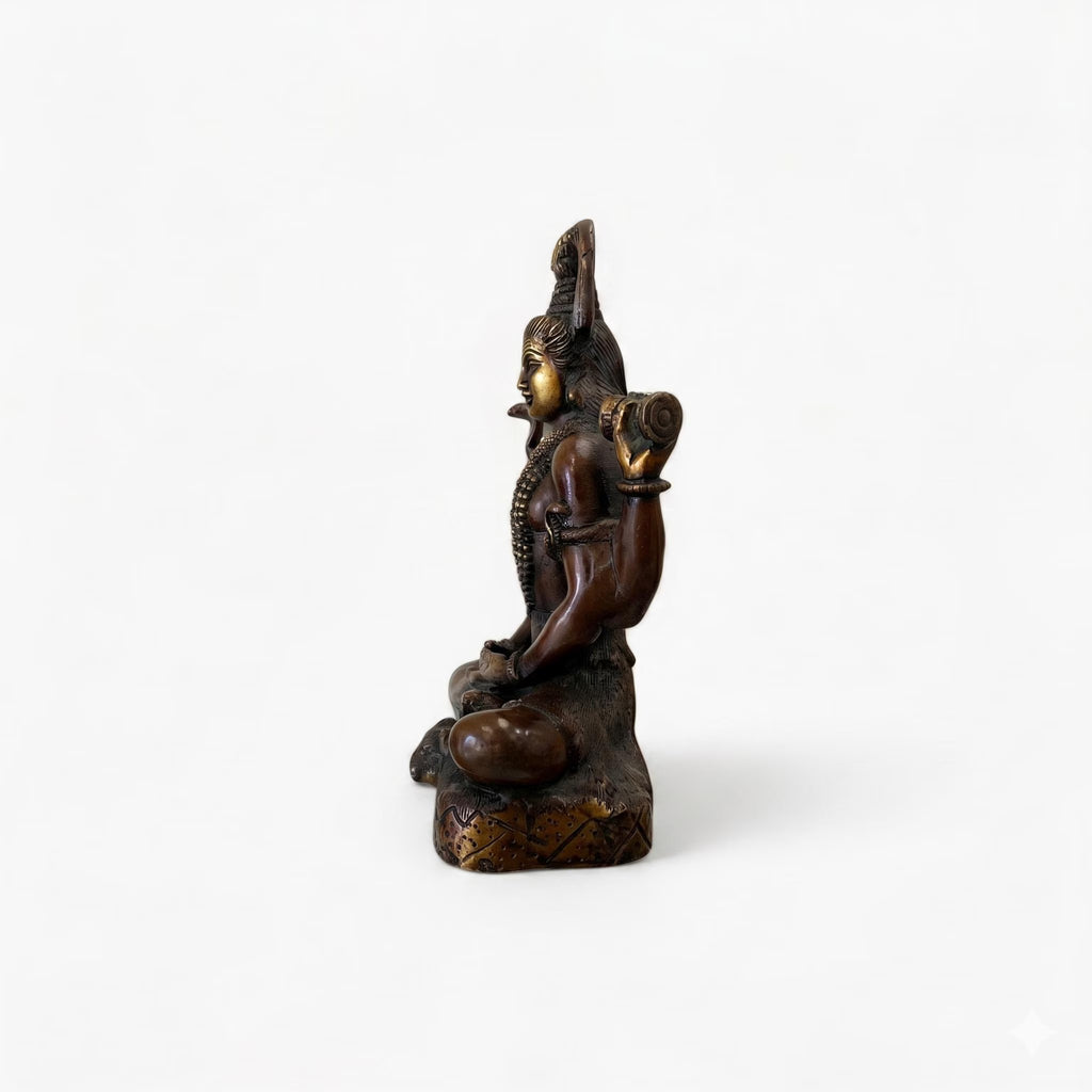 Bronze Lord Shiva Idol in Lotus Pose | Shiv Shankar Murti Collectible Figurine (Cold Cast Bronze)