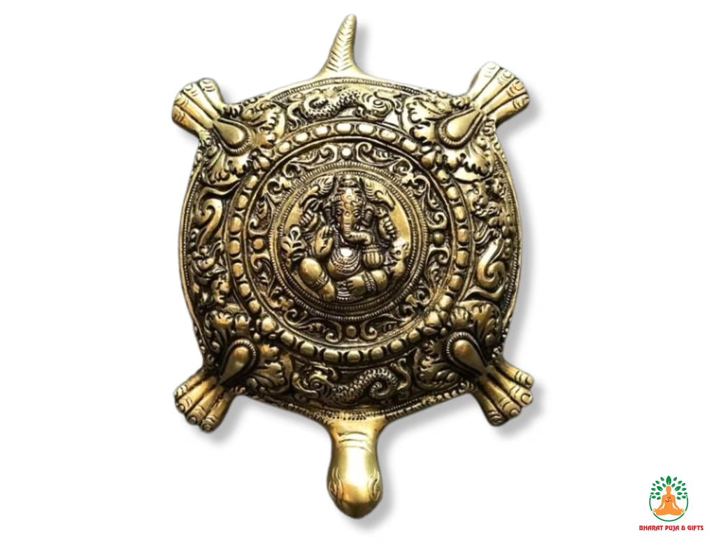 Brass Tortoise with Ganesha Engraved | Medium Size Kachua with Ganapati | Good Luck Tortoise | Vastu Feng Shui Decor