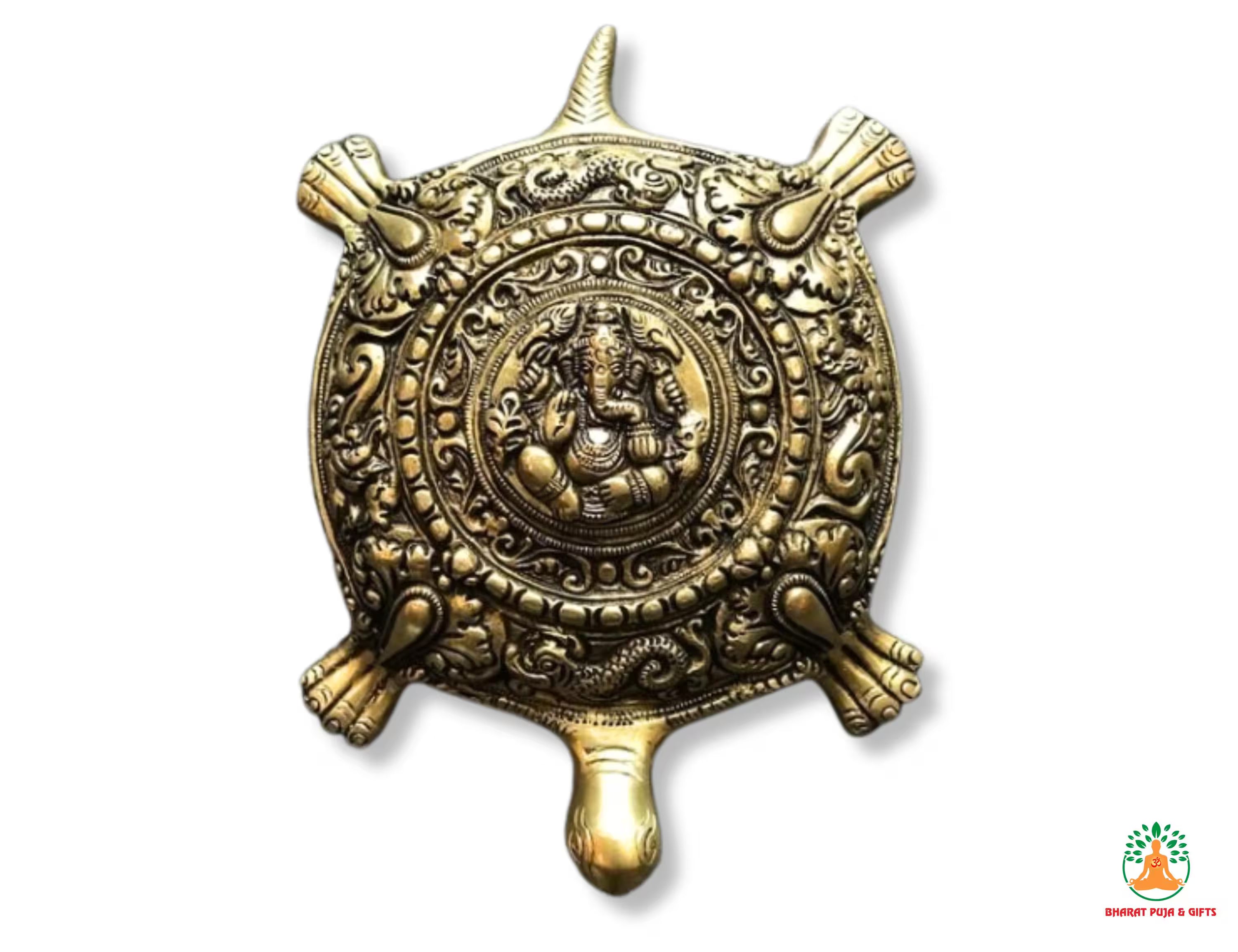Brass Tortoise with Ganesha Engraved | Medium Size Kachua with Ganapati | Good Luck Tortoise | Vastu Feng Shui Decor