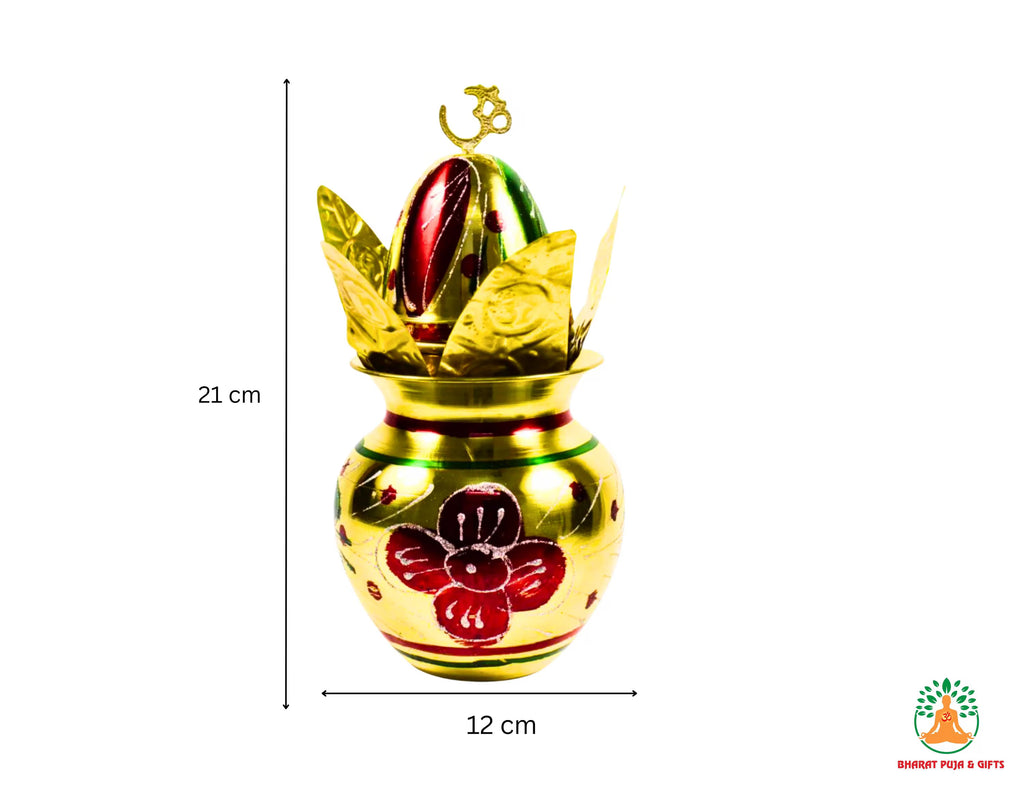 Brass Mangal Kalash 9 inch | Traditional Meenakari Brass Kalash | Golden Kalash