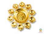 Brass Flower Shape Decorative Bowl with 10 Small Attached Diyas – Festive Urli Bowl | Centerpiece for Diwali Navratri