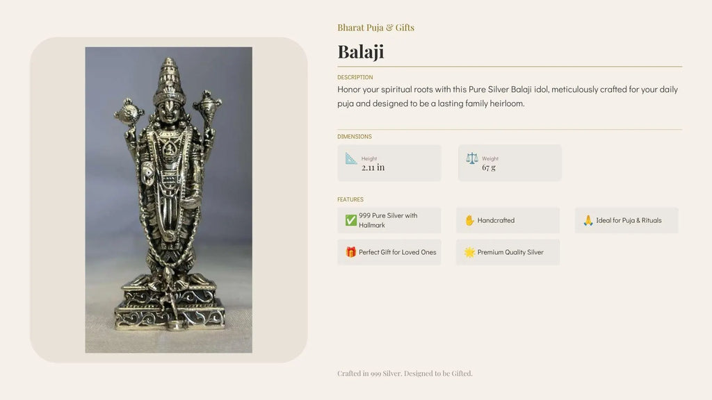 Pure Silver Balaji Idol | 999 Silver Venkateswara Swamy Swami Murti | Silver Tirupati Balaji