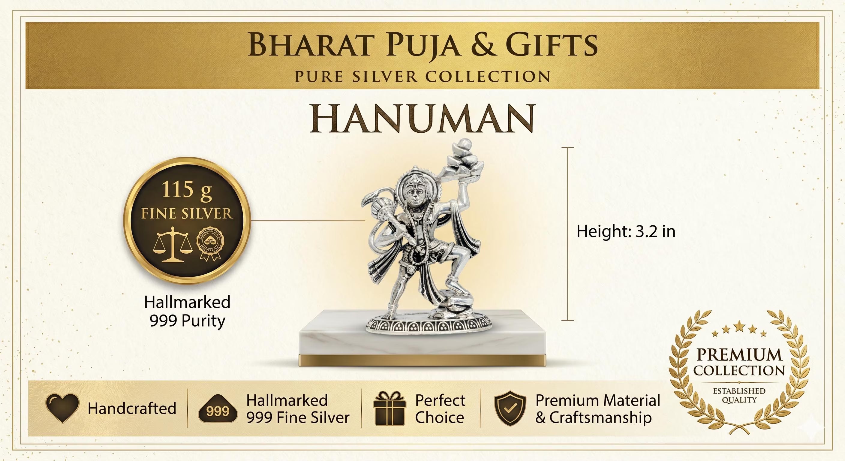 Pure Silver Hanuman Idol | 999 Silver Hanuman Murti