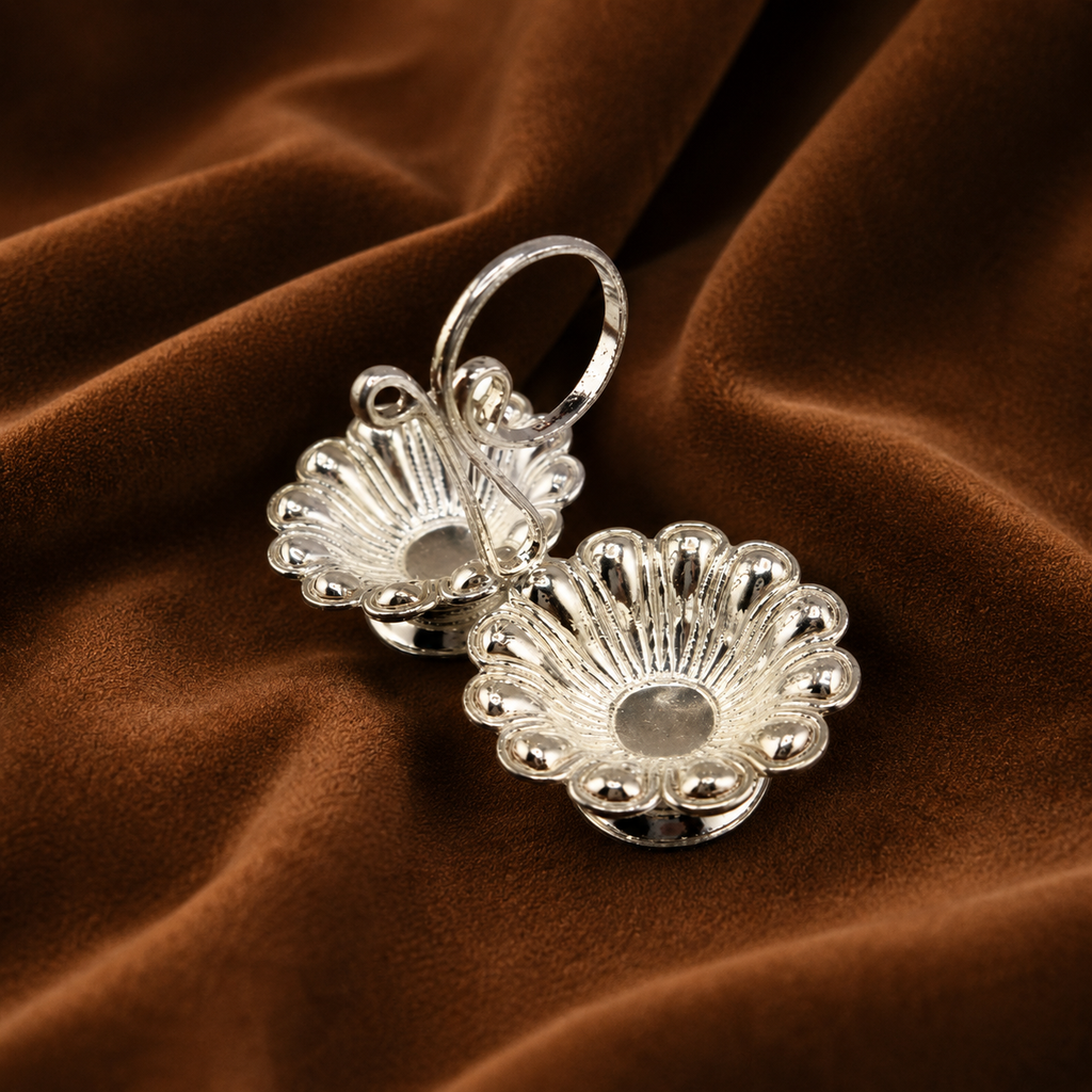 Pure Silver Twin Flower Kumkum Holder | Elegant Haldi Kumkum Puja Set