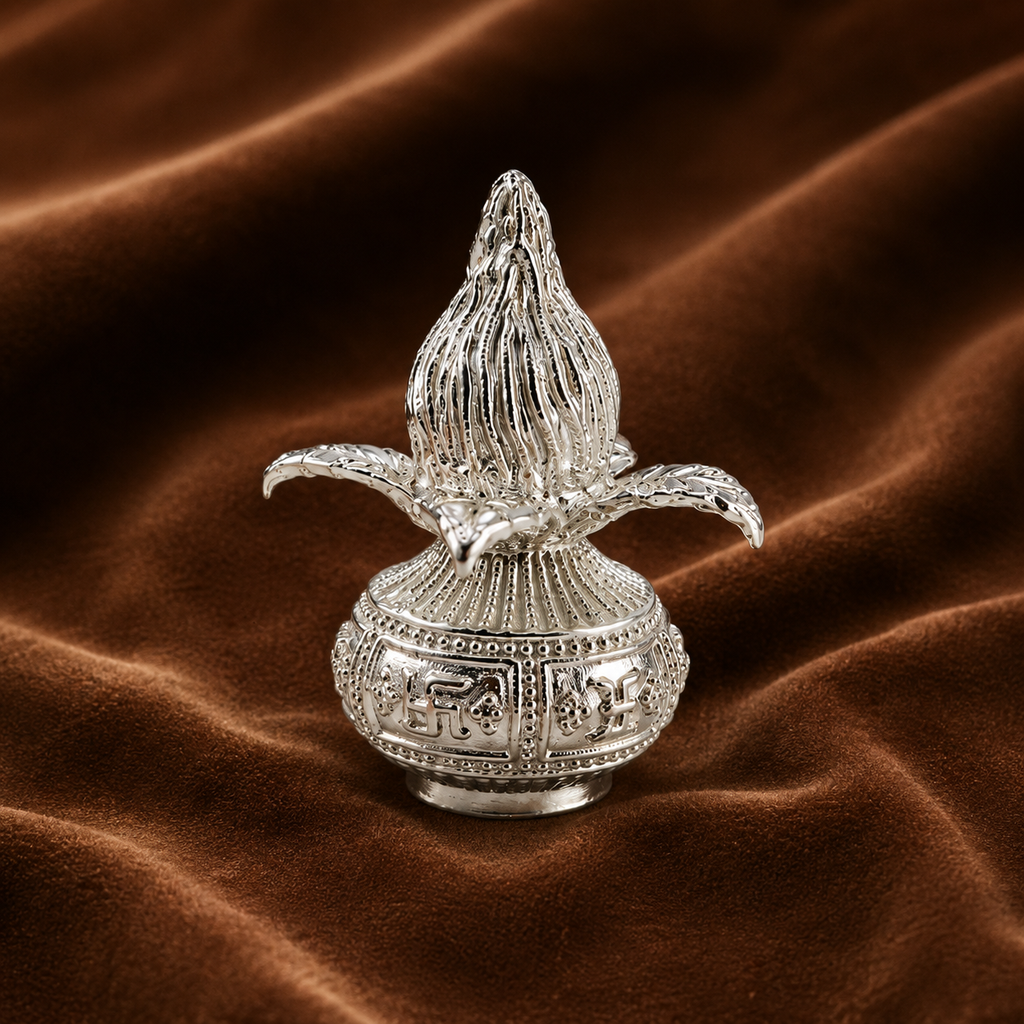 Pure Silver Mangal Kalash with Coconut | Auspicious Puja Decor & Spiritual Gift