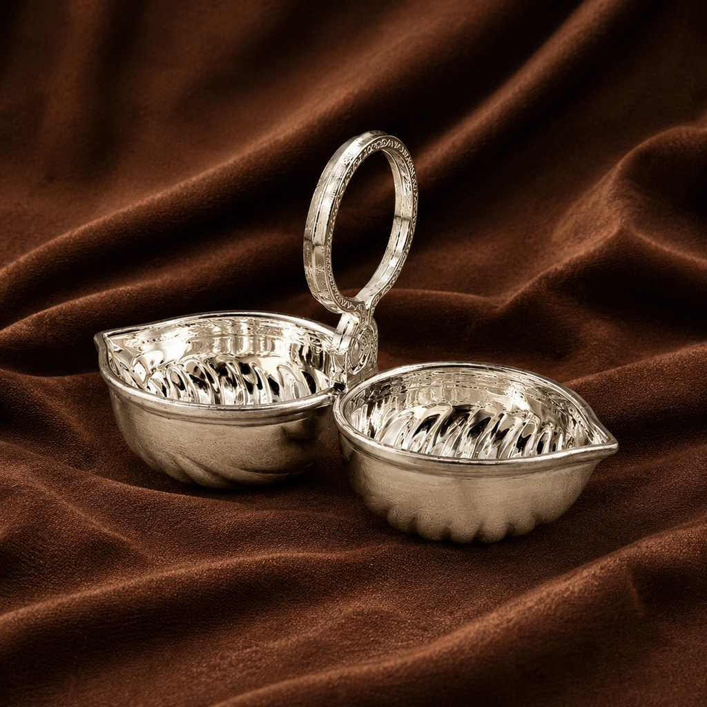 Pure Silver Twin Paan Leaf Kumkum Holder | Traditional Haldi Kumkum Puja Set