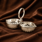 Pure Silver Twin Paan Leaf Kumkum Holder | Traditional Haldi Kumkum Puja Set