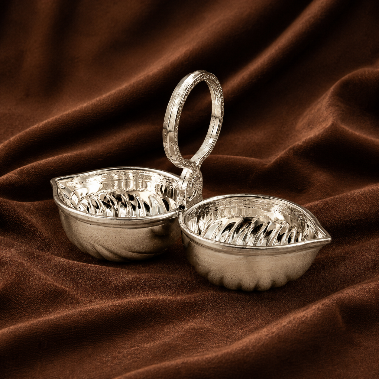 Pure Silver Twin Paan Leaf Kumkum Holder | Traditional Haldi Kumkum Puja Set