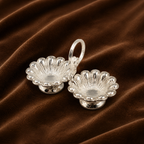 Pure Silver Twin Flower Kumkum Holder | Elegant Haldi Kumkum Puja Set