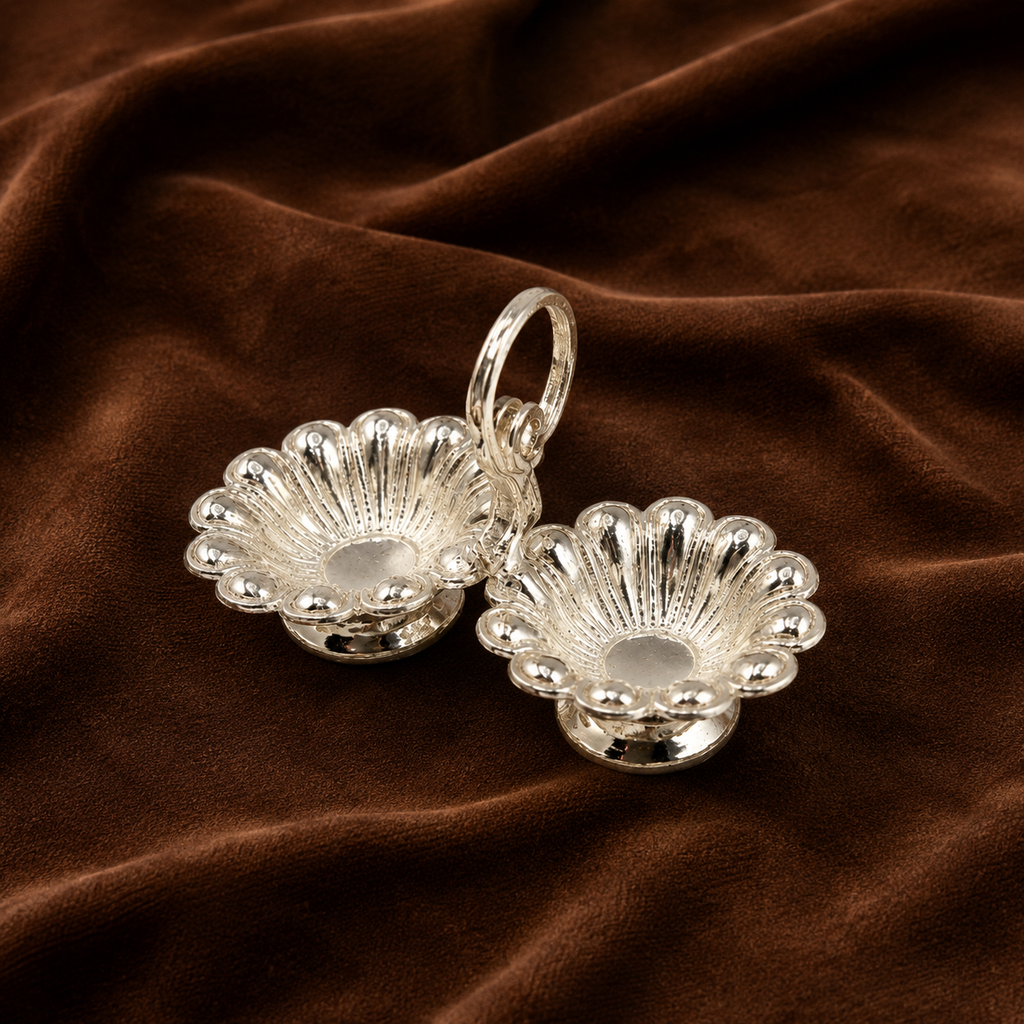 Pure Silver Twin Flower Kumkum Holder | Elegant Haldi Kumkum Puja Set