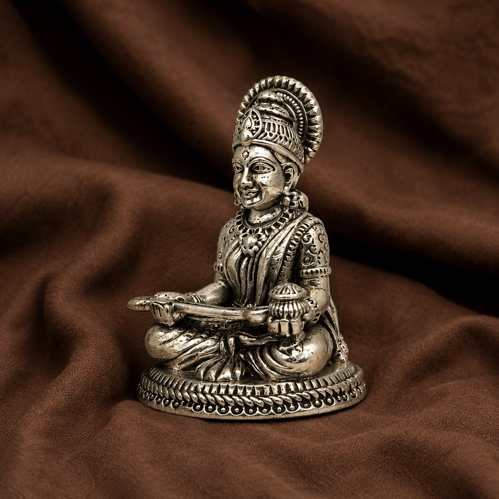 Pure Silver Saraswati Idol | 999 Silver Saraswati Murti | Silver Sarasvati Statue