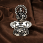 Silver Lakshmi Diya | Auspicious Puja Oil Lamp | Divine Home Decor & Gift | Silver Diya with Laxmi | Silver Diwali Diya
