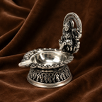 Silver Lakshmi Diya | Auspicious Puja Oil Lamp | Divine Home Decor & Gift | Silver Diya with Laxmi | Silver Diwali Diya