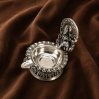 Silver Lakshmi Diya | Auspicious Puja Oil Lamp | Divine Home Decor & Gift | Silver Diya with Laxmi | Silver Diwali Diya