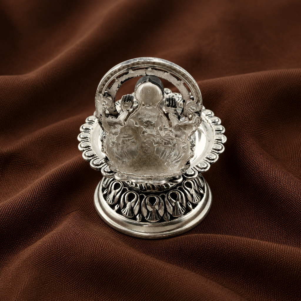 Silver Lakshmi Diya | Auspicious Puja Oil Lamp | Divine Home Decor & Gift | Silver Diya with Laxmi | Silver Diwali Diya