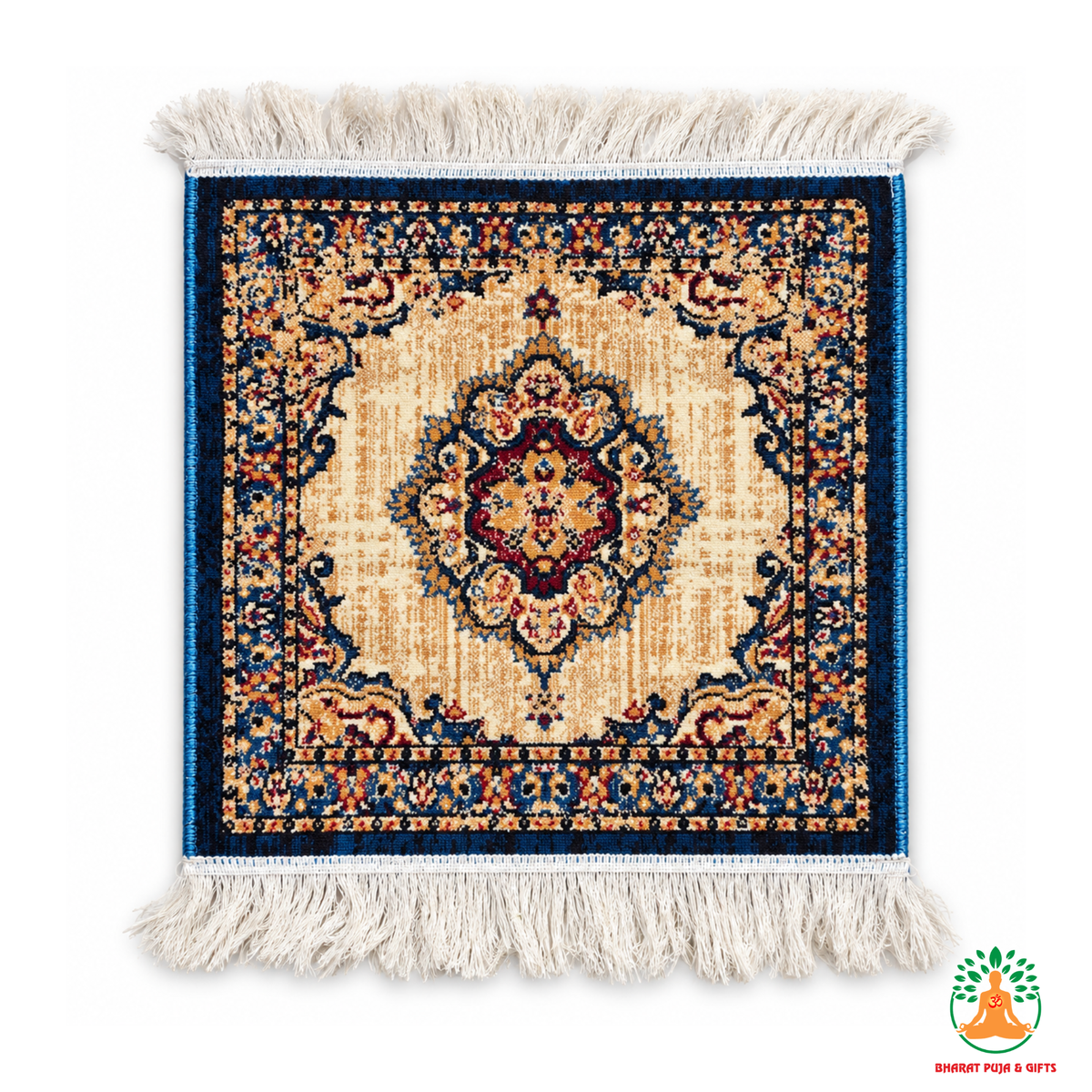 Traditional Persian-Style Floral Medallion Mat with Fringe