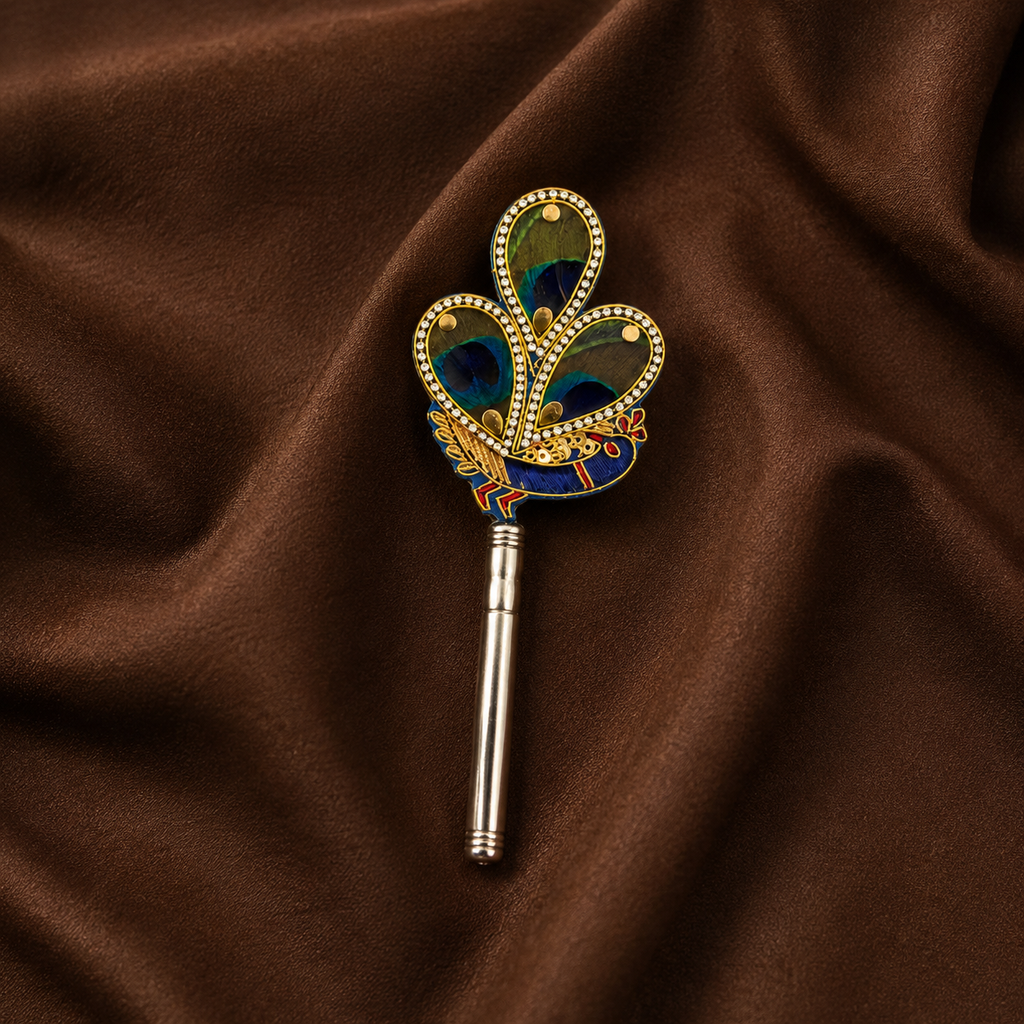 Pure Silver Mor Pankh Peacock Feather with Rod | Decorative Peacock Silver Rod